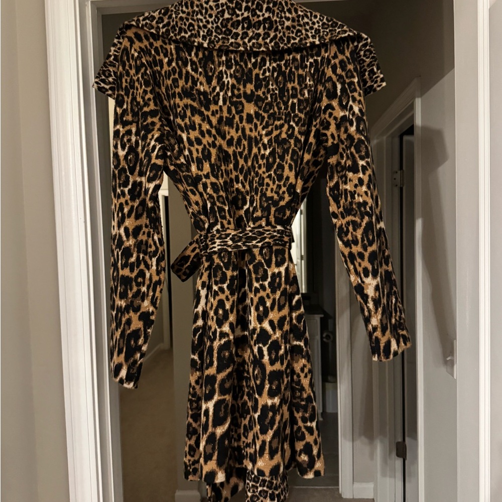White House Black Market Leopard Print Trench Coat - Brown & Black - Picture 4 of 6